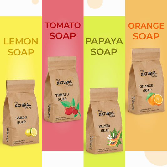 Natural Fresh Pulp soaps Combo | Lemon | Orange | Papaya | Tomato | Handmade | Organic