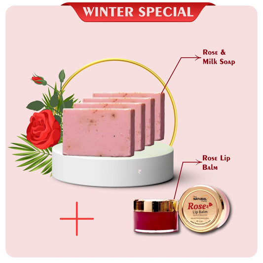 Winter Special Combo | 4 Pc Rose & Milk Soap With Rose Lip Balm